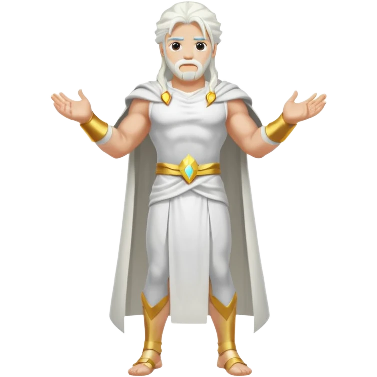 Zeus, whole body, white clothes, long white  hair, lightnings emoji