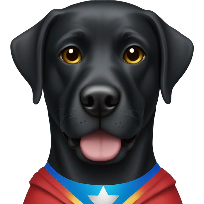 black lab wearing a superwoman mask emoji
