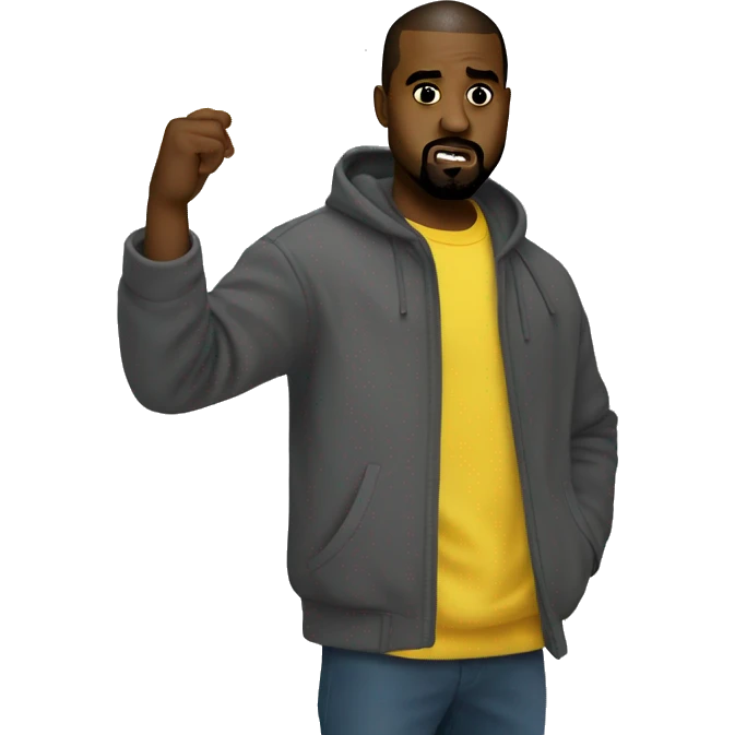 Kanye west holds a yellow sign with hand   emoji