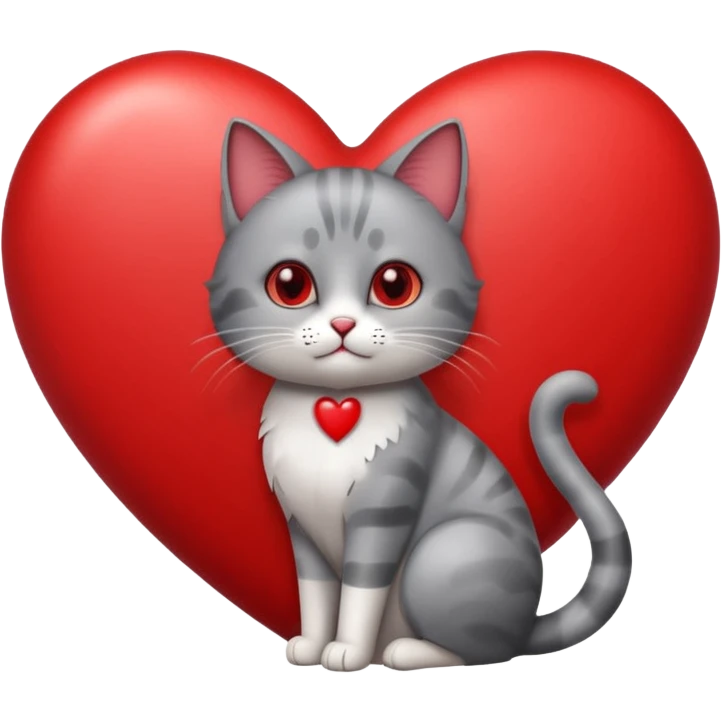 Cat in front of a big red heart  emoji