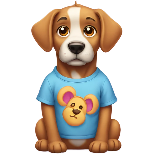 Dog wearing carebear shirt emoji