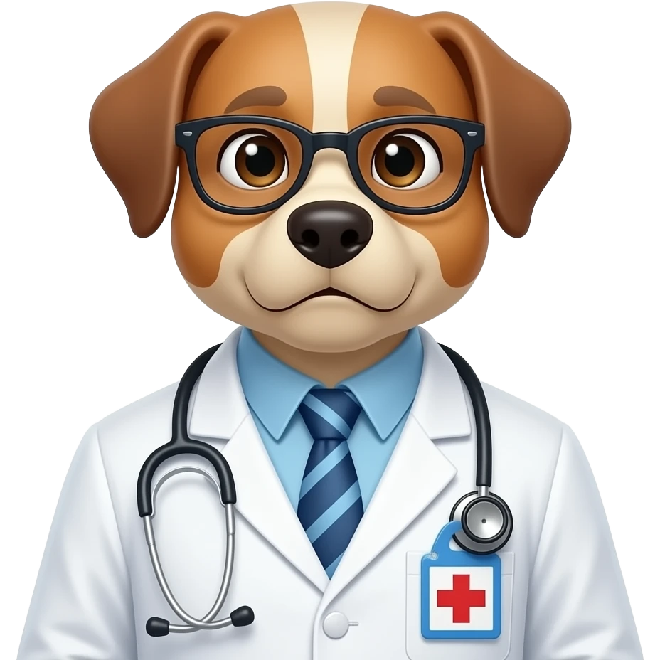 a serious, old dog doctor with an air of authority pictured from the chest up. emoji