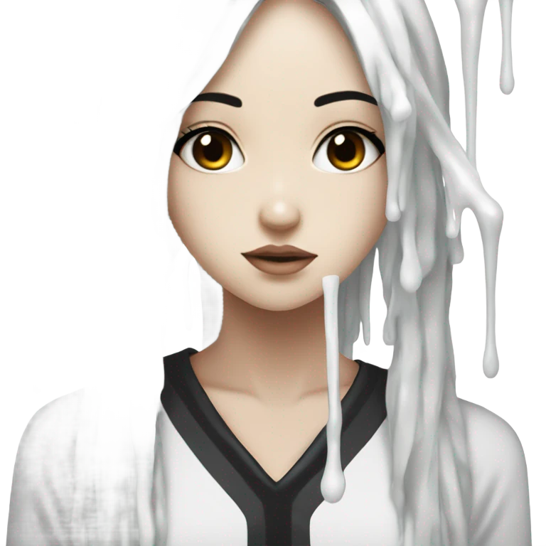 white paint dripping over an anime girl with black hair emoji