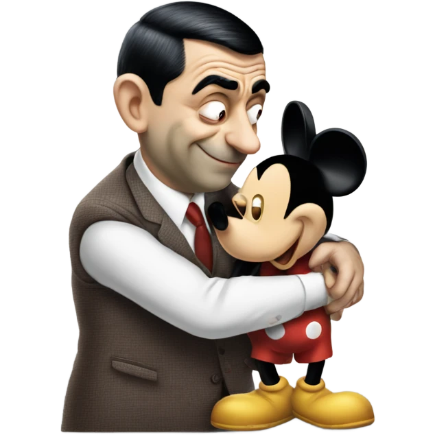 mr bean hugging with mickey mouse emoji