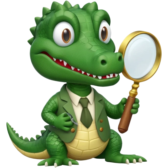 Add a solid white circle background behind the claymation style alligator professor with a magnifying glass, keeping the original style and lighting. emoji