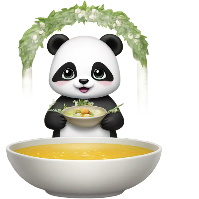 Baby panda bride marrying bowl of soup at altar emoji