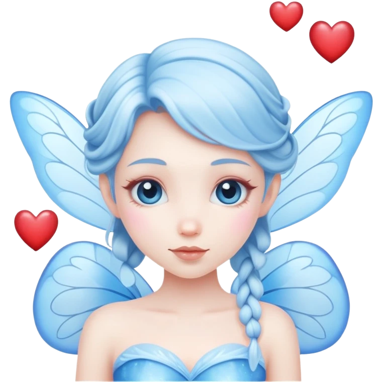 A light blue fairy with hearts emoji