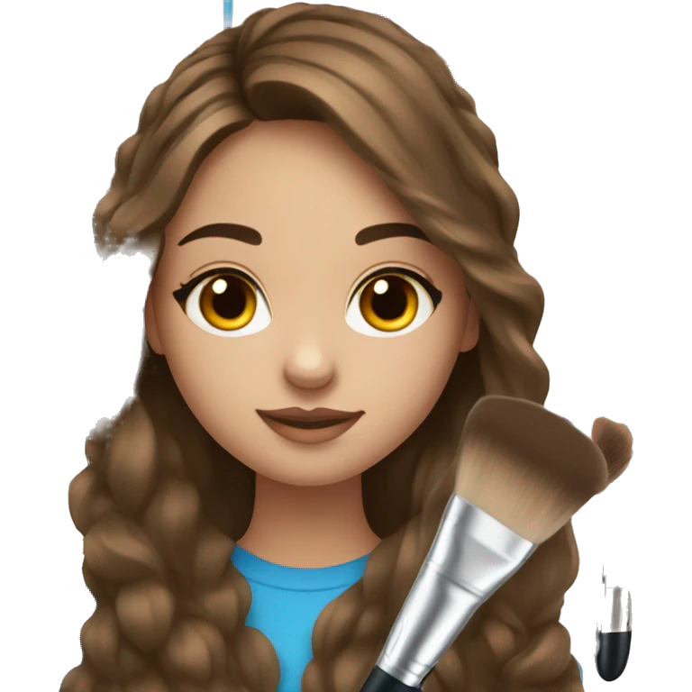 Brown haired girl with blue eyes holding makeup brush emoji