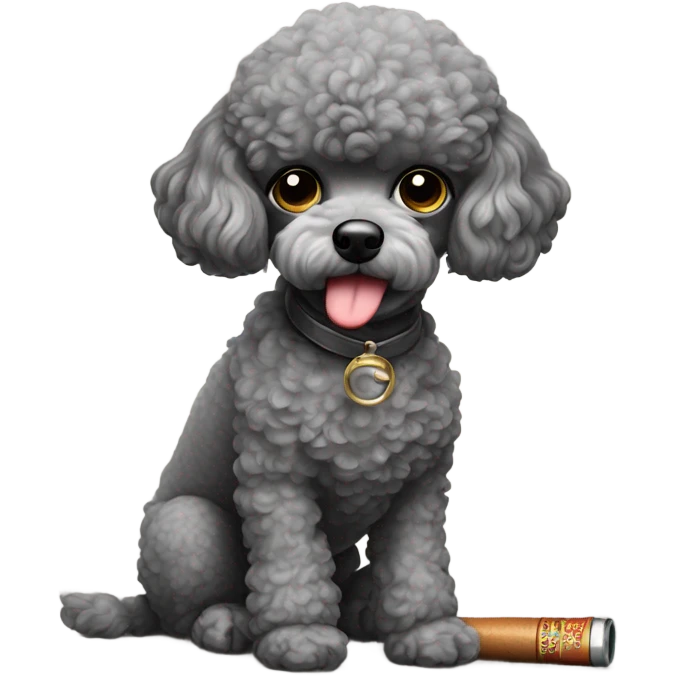 Sad gray toy poodle smoking a tobacco pipe  emoji