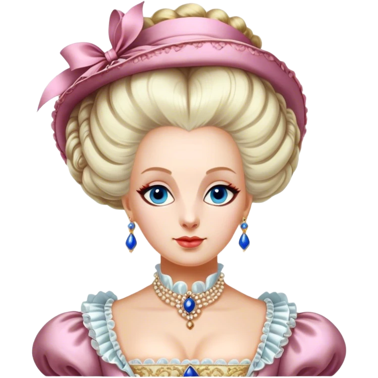 Cinematic Realistic Marie Antoinette Portrait Emoji, depicted as an opulent royal figure with elegant attire and a graceful poised expression, rendered with rich textures and soft lavish lighting that captures her historical allure. emoji