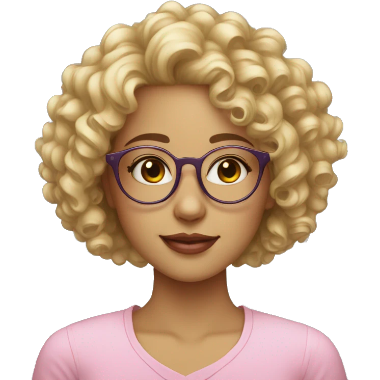 beautiful blonde curly haired girl with heart shaped glasses without a rim emoji