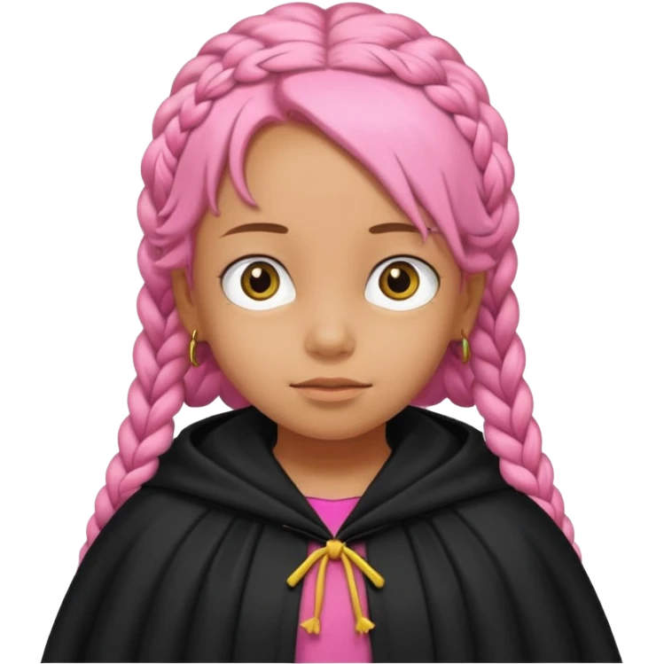 pink braids hair kid girl, wear black cloak, simpson style emoji