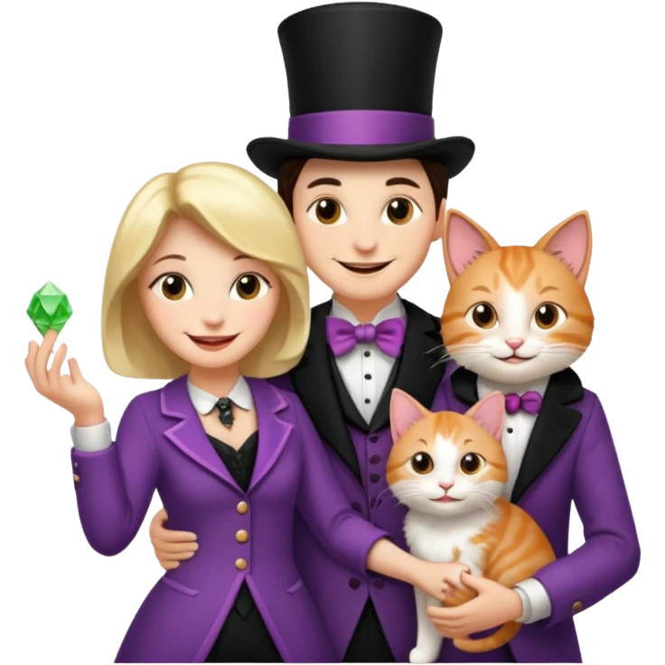 magician couple and their pet cat emoji