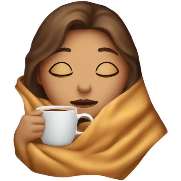 girl inside a blanket sipping coffee eyes closed emoji