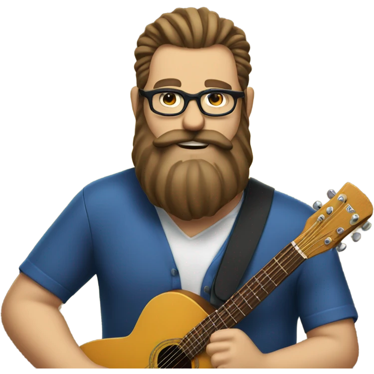 Big guy beard and glasses top knot playing guitar emoji