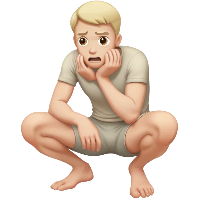 frightened man  crouching down in fear holding knees emoji
