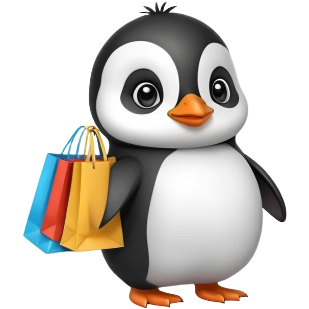 adorable baby penguin with shopping bags emoji