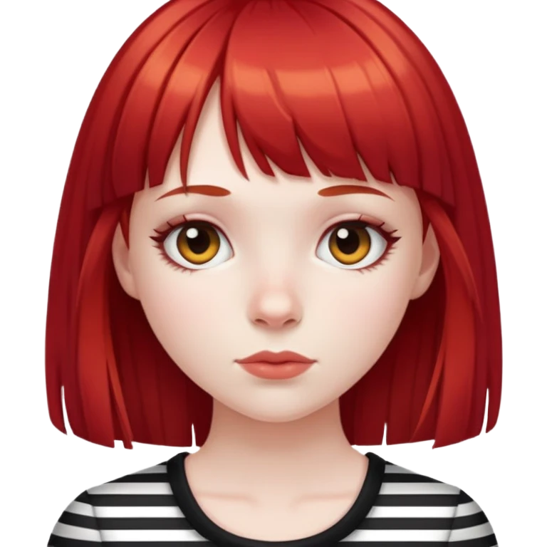 Pale girl, black striped red hair and bangs emoji