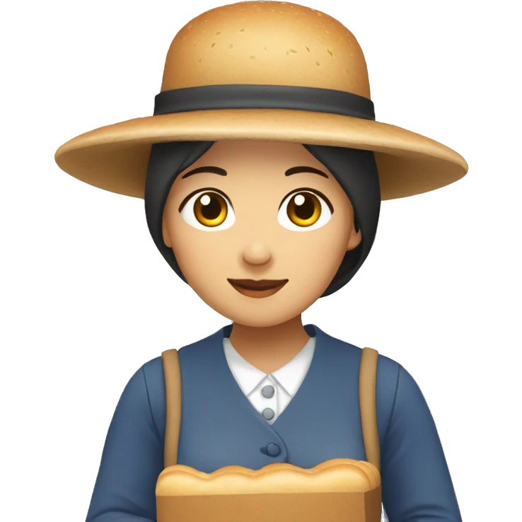 asian amish woman wearing a hat holding a loaf of bread emoji