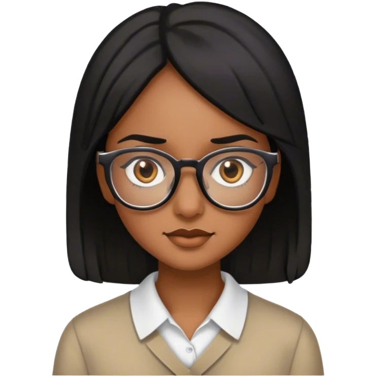 A brown skin girl with black hair and brown eyes, wearing glasses  emoji