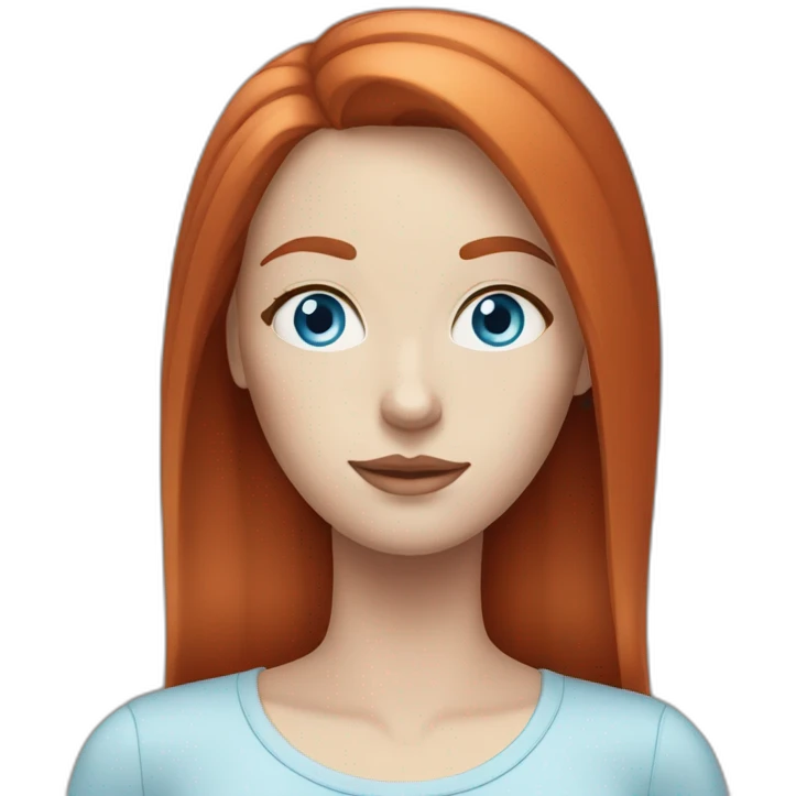 pale woman with blue eyes and straight medium length red hair emoji