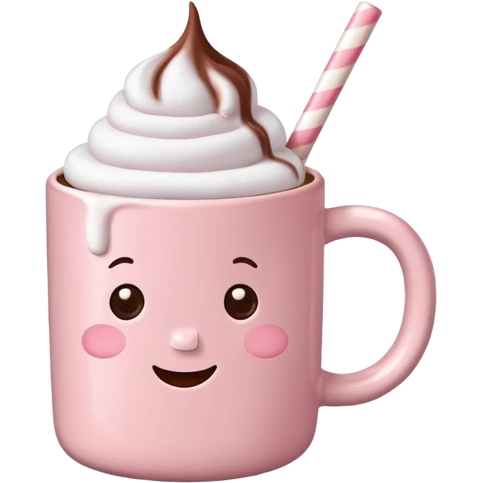 Light Pink mug of hot chocolate with marshmallows  emoji