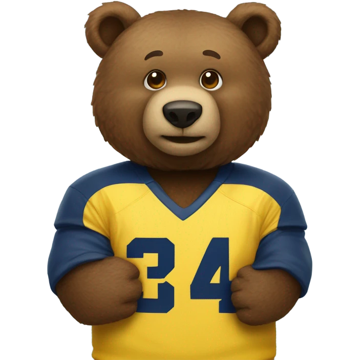 A brown bear wearing a yellow and blue University of Michigan jersey  emoji