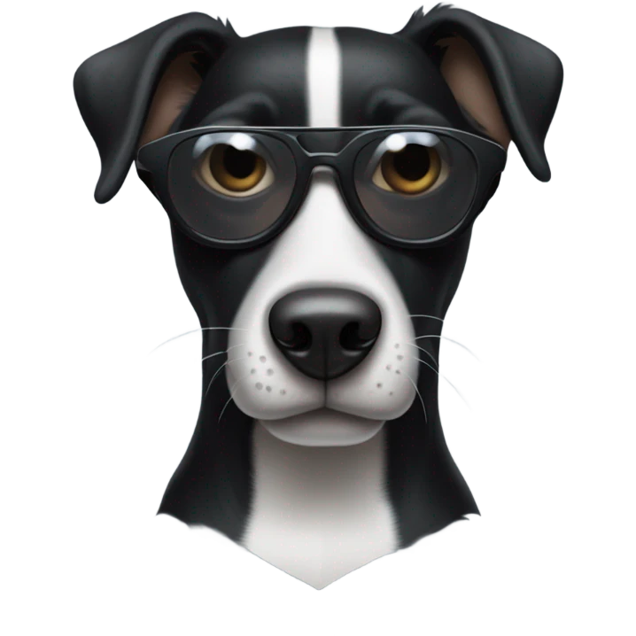 Black dog with white stripe wearing Oakley sunglasses  emoji