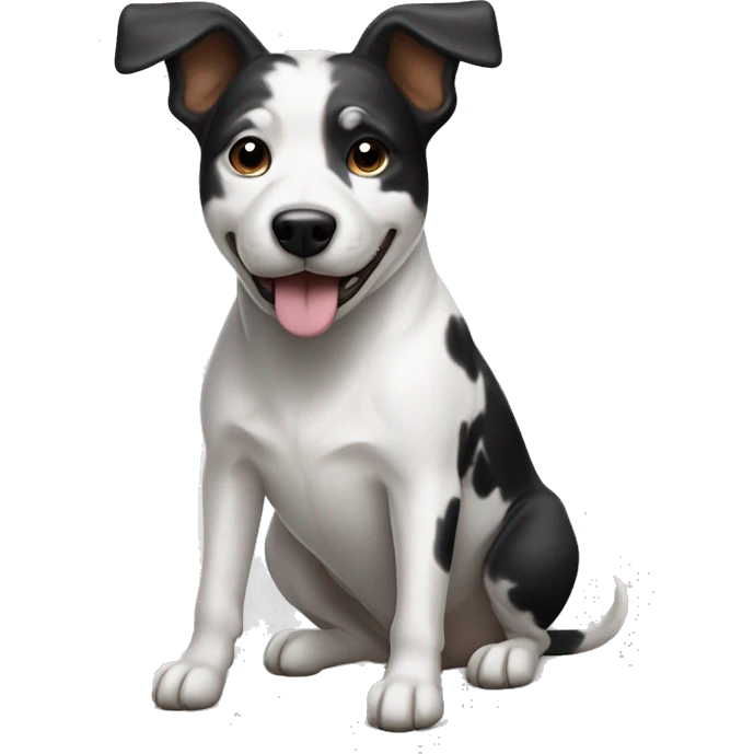 white and black dog terrier/cattle dog mix using the vacuum emoji