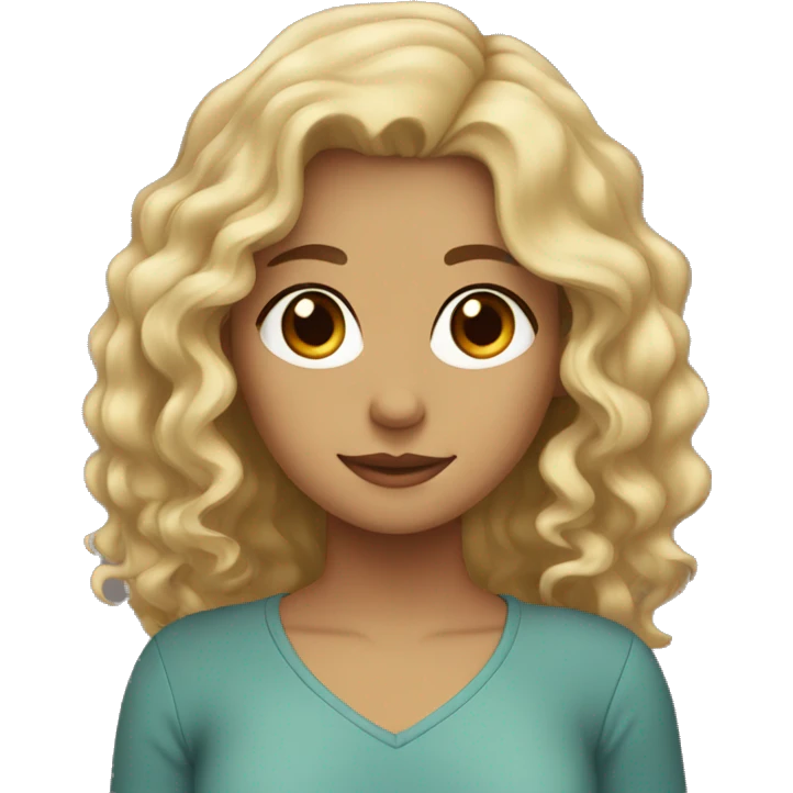 girl with wavy hair with blonde and brown strikes, brown eyes,  emoji