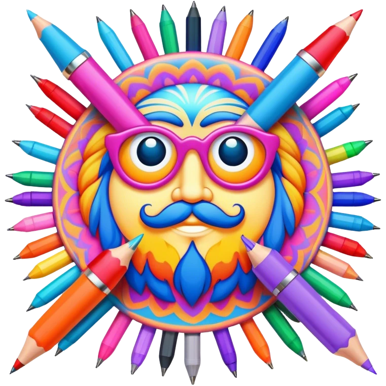 3D, psychedelic colored pen, hippie style emoji