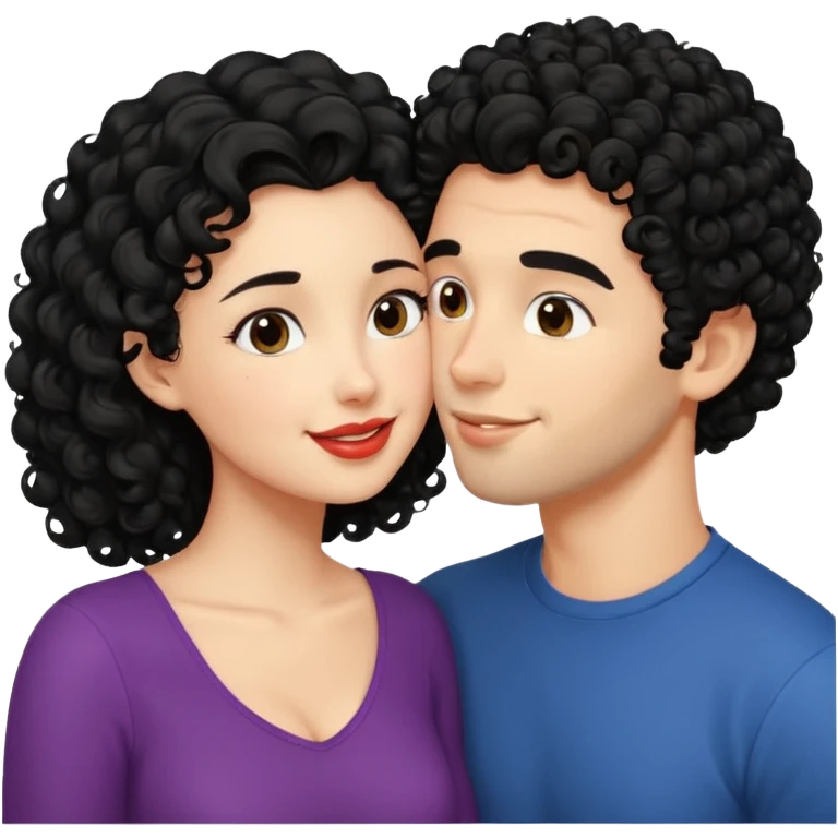 a handsome man with black curly hair tries to kiss a cute woman emoji