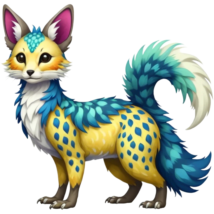 Feral Rare Fantasy colorful Vernid-Trico-species by LiLaiRa, random markings, tufted tail, tufted ears, full body emoji