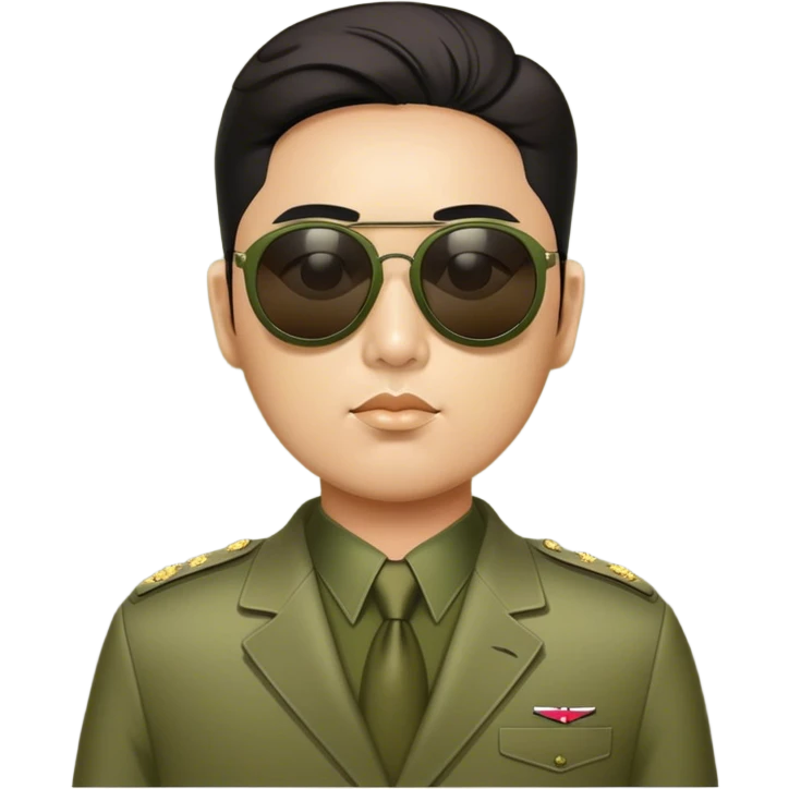 Sleazy Kim Jung Il wearing olive mao suit and large sunglasses emoji