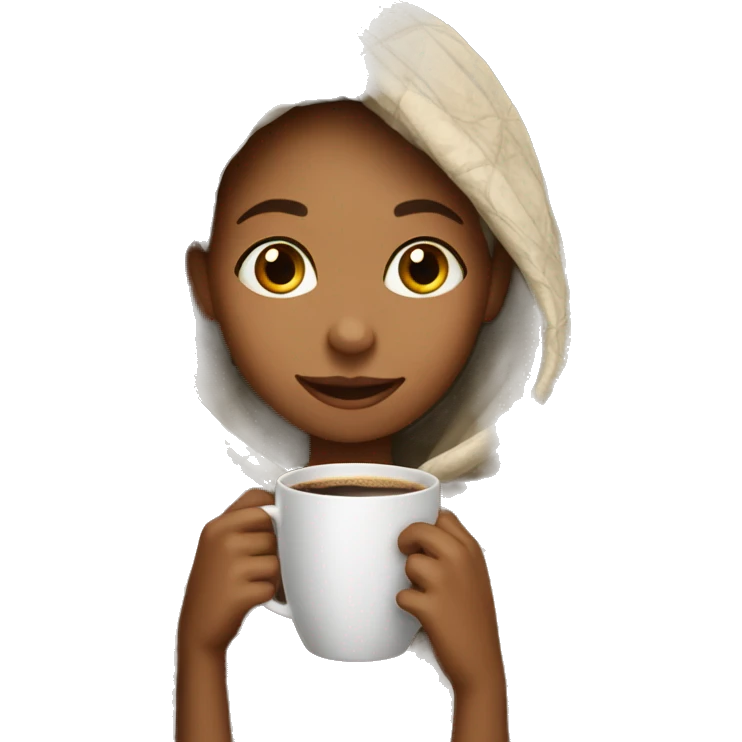 A girl with a blanket on drinking a coffe emoji
