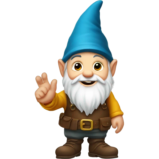 Gnome with the back of his left hand in front of him with all his fingers pointing up emoji