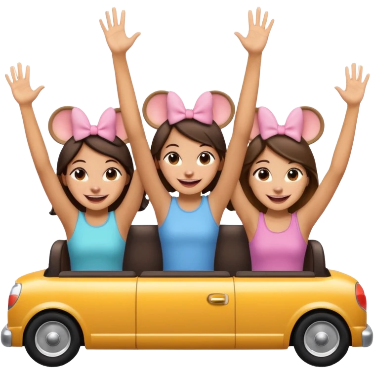 quatro chicas montadas en una atraccion de levantando la mano con orejas de dines puestas emoji