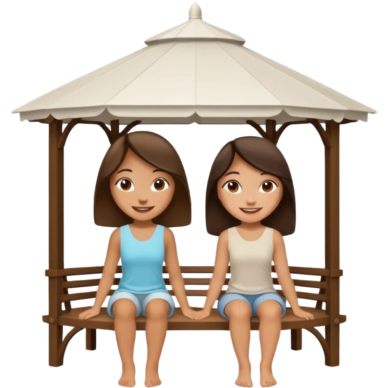 Two small brunette women sitting under a large white gazebo emoji