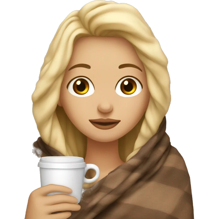 girl inside a blanket sipping coffee eyes closed blonde hair tan skin  emoji