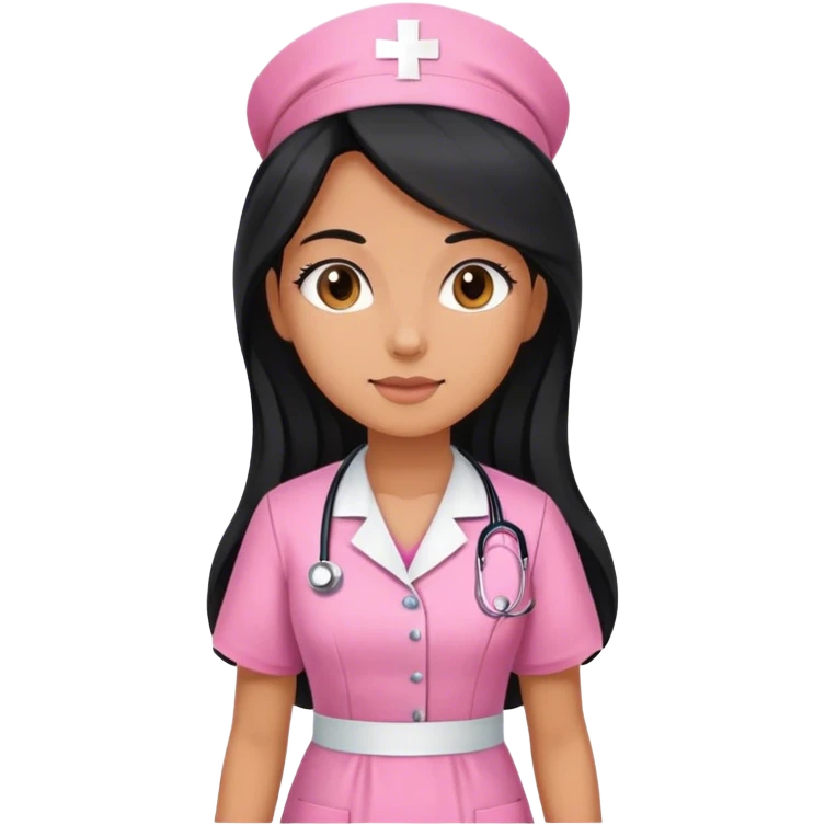 nurse with dress pink with black long hair emoji