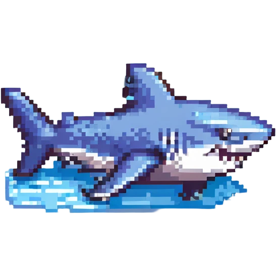 a shark with sneakers, pixel art style emoji