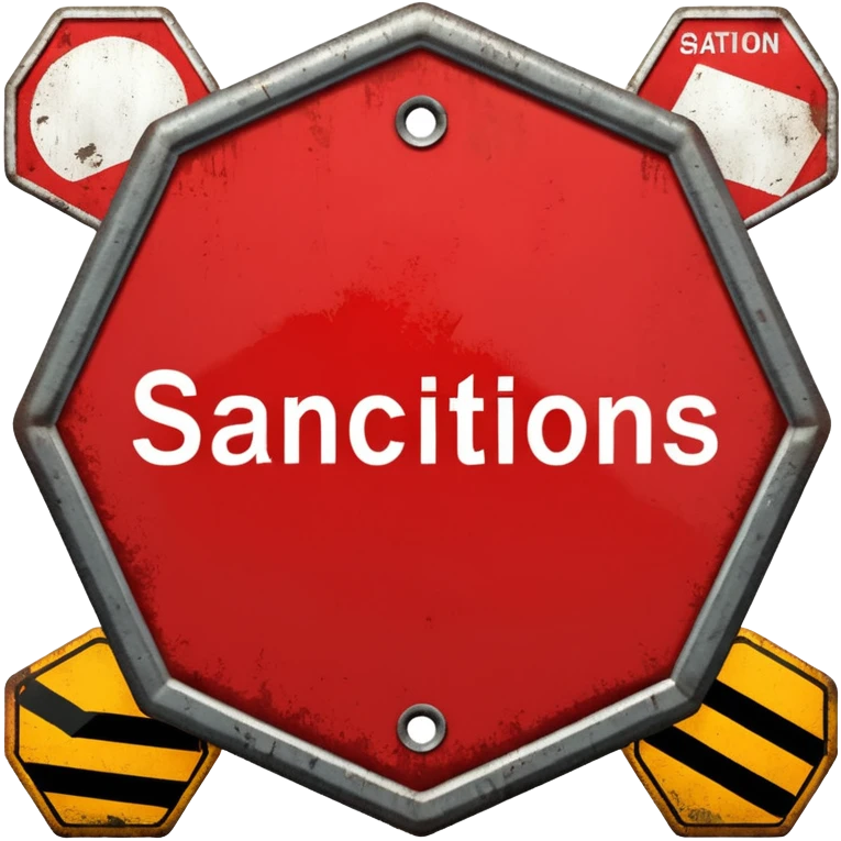 red, road sign, hexagonal, with the inscription sanctions emoji