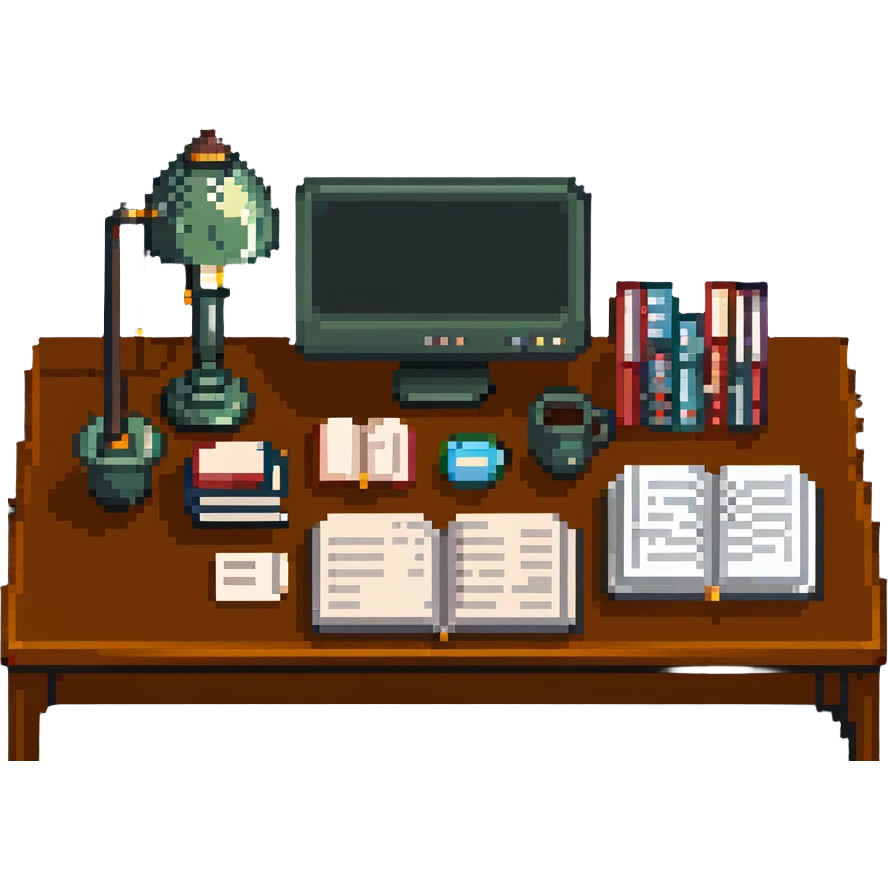 desk with a lamp, books, and papers, symbolizing studying emoji