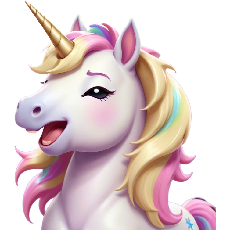 Cinematic Cute Yawning Unicorn Pony Portrait Emoji, Head tilted slightly with a dramatic, wide-open yawn, showcasing a petite, softly glowing form with a gently drooping mane, a subtle, shimmering horn and sleepy, half-closed eyes, Simplified yet irresistibly adorable features, highly detailed, glowing with a soft, cozy pastel glow, high shine, relaxed yet expressive, stylized with a dash of whimsical enchantment, soft glowing outline, capturing the essence of a drowsy yet affectionate unicorn pony that appears ready to stretch and yawn its way off the screen! emoji