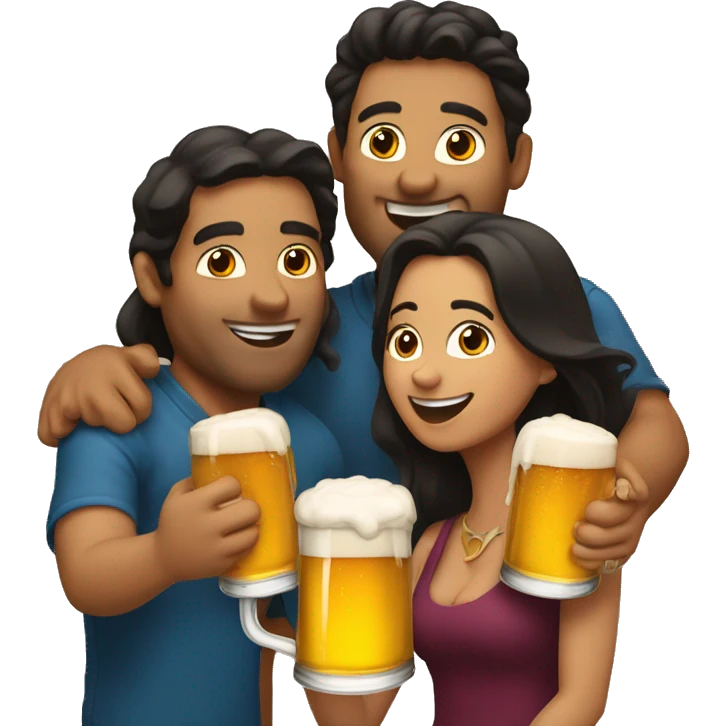 A group of 4 latin friends, two men and two women, having fun with beer in their hand emoji