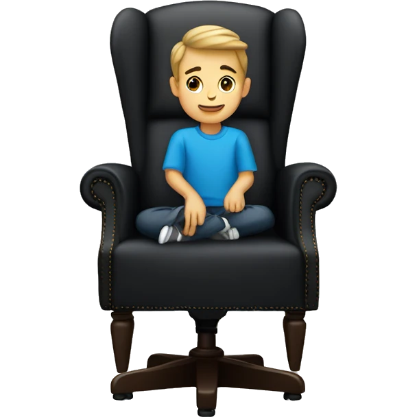 A boy wearing a blue shirt in a black chair emoji