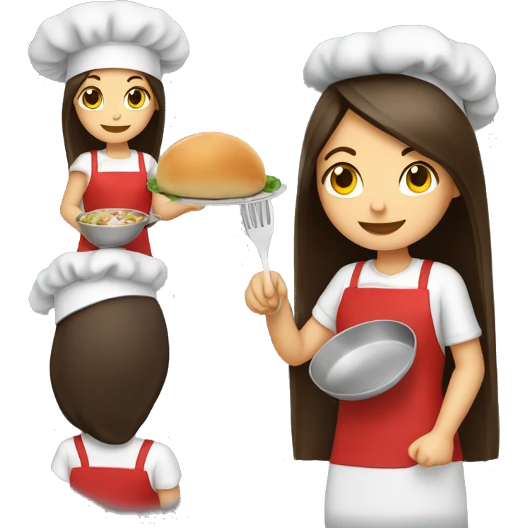 Brunette long straight hair girl making dinner in a cook hat emoji