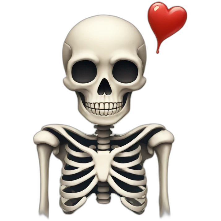 skeleton with heart emoji