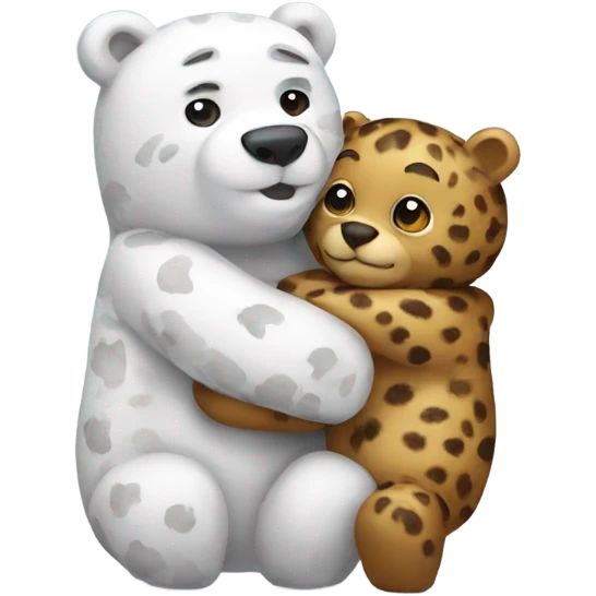 A snow leapord and a bear hugging  emoji