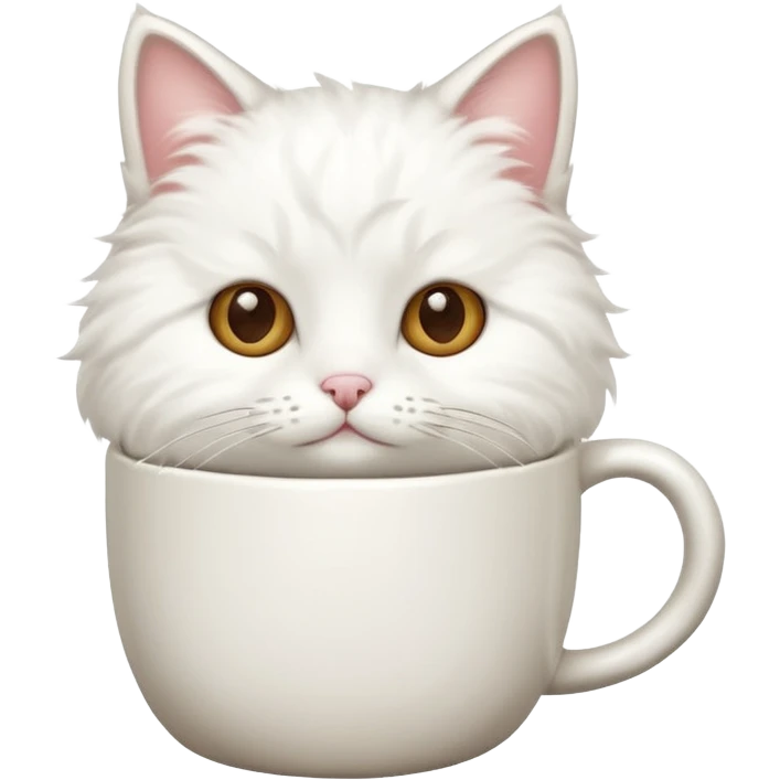 cute white cat relaxing in a coffe mug emoji